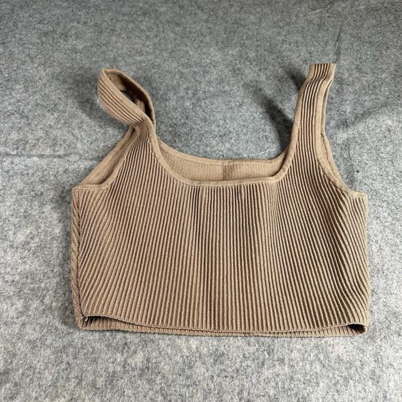 Aritzia Babaton Sculpt Ribbed Crop Tank Top Women's Small Tan Brown Scoop Neck - Picture 6 of 8